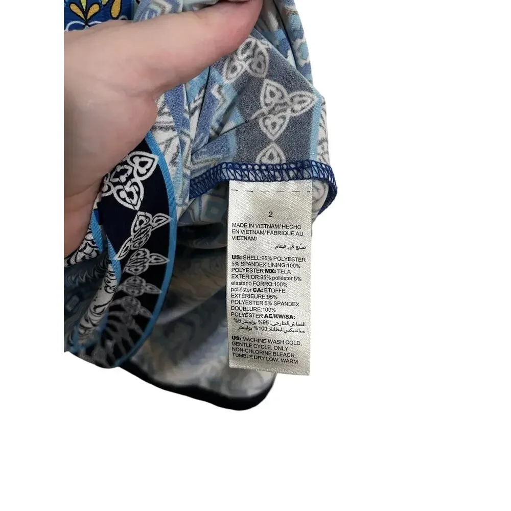 Chicos Womens Blue Blouson Dolman Sleeve Mixed Media Print Dress Size Large